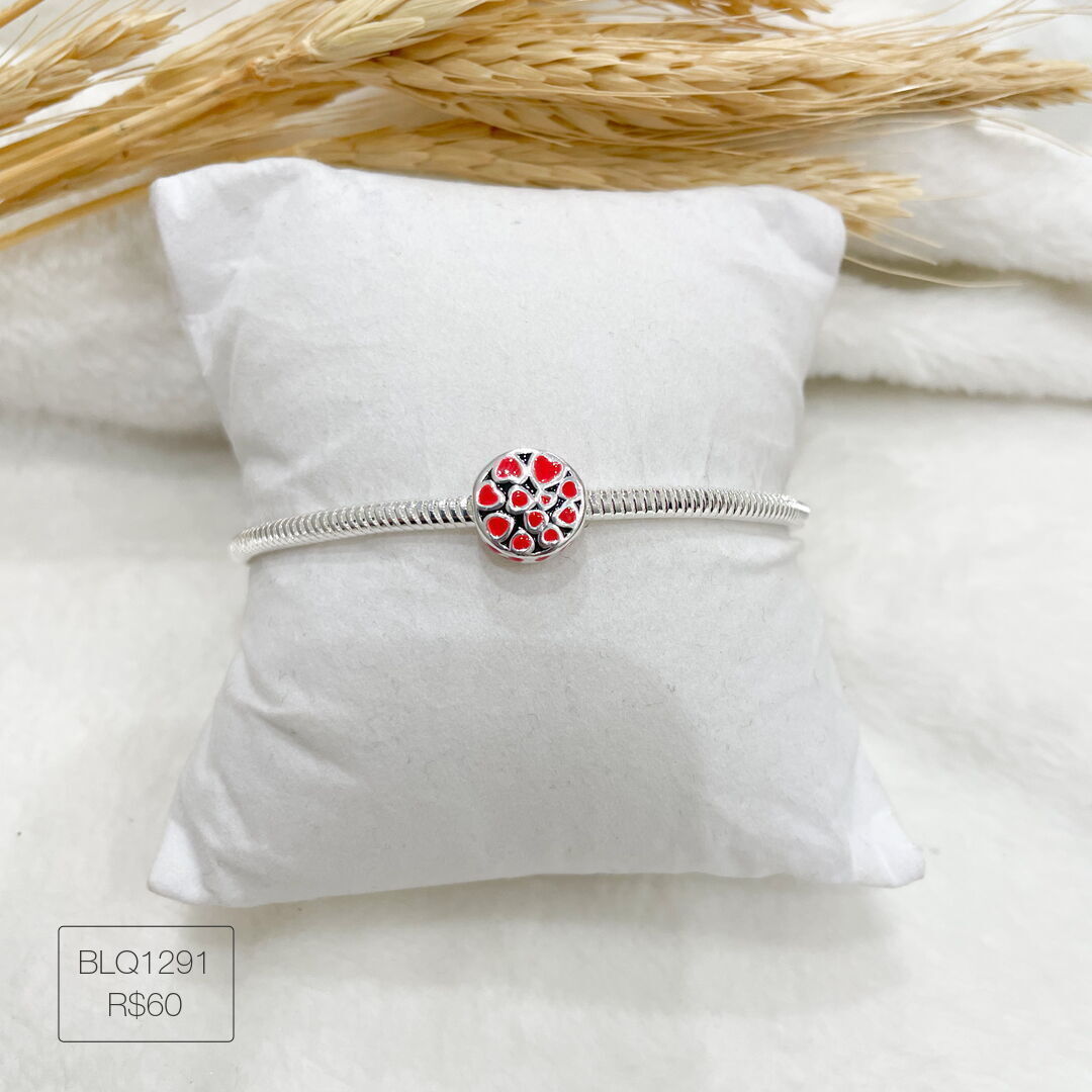 Berloque 11 Mini Corações Vermelhos Passador Esmaltado Prateado